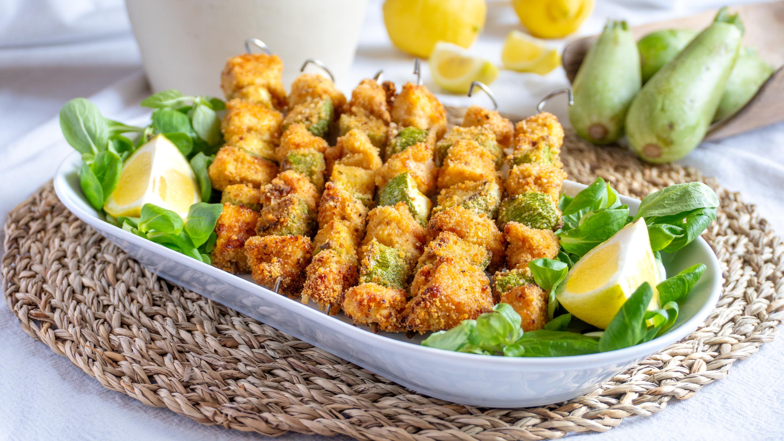 Hähnchen-Zucchini-Spieße aus der Heißluftfritteuse