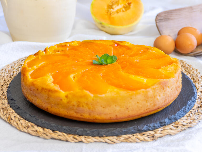 The melon cake is a soft and fragrant summer desse...
