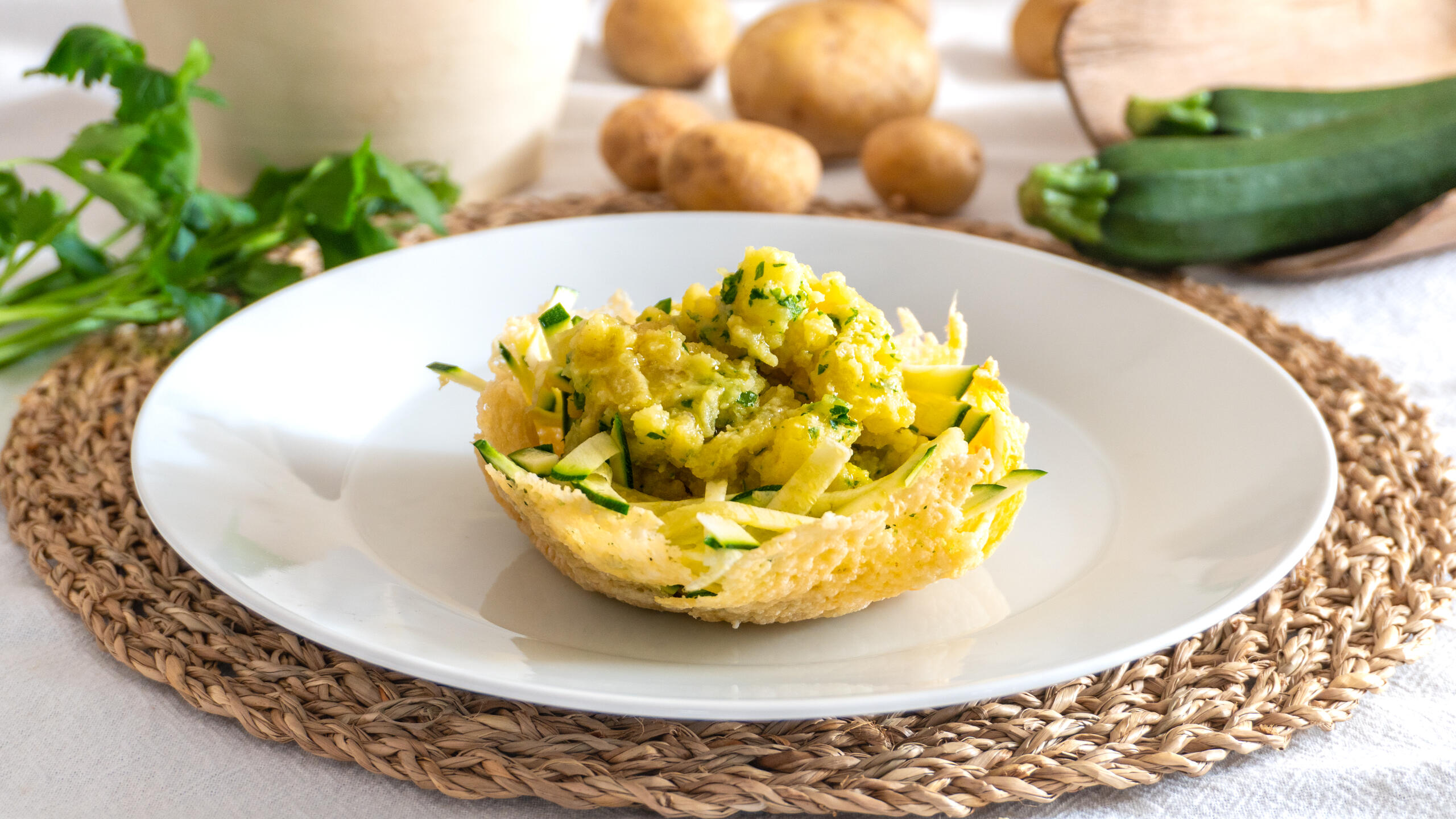 Mustard Potatoes on Parmesan Wafer