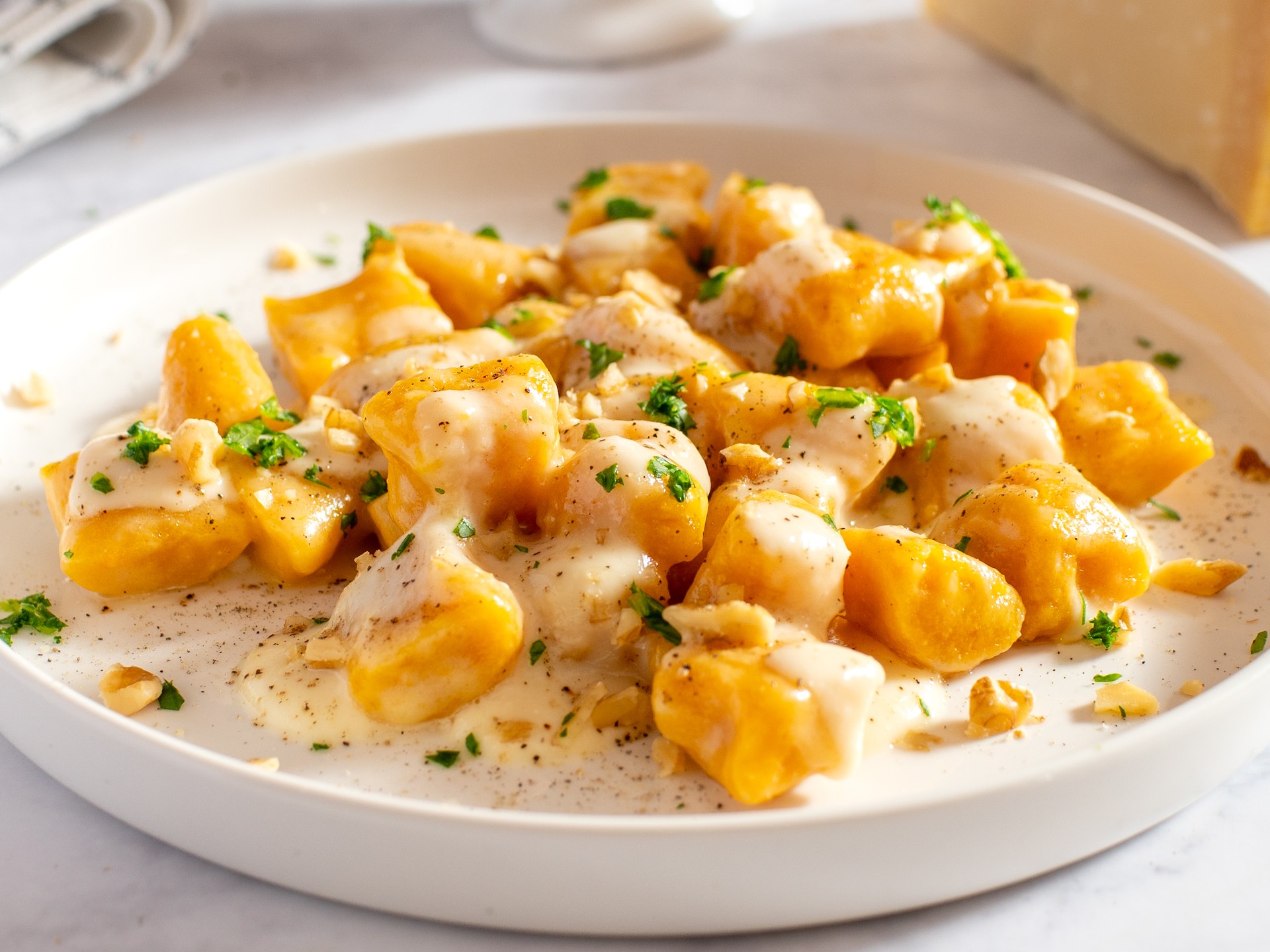 Pumpkin gnocchi with Parmesan fondue