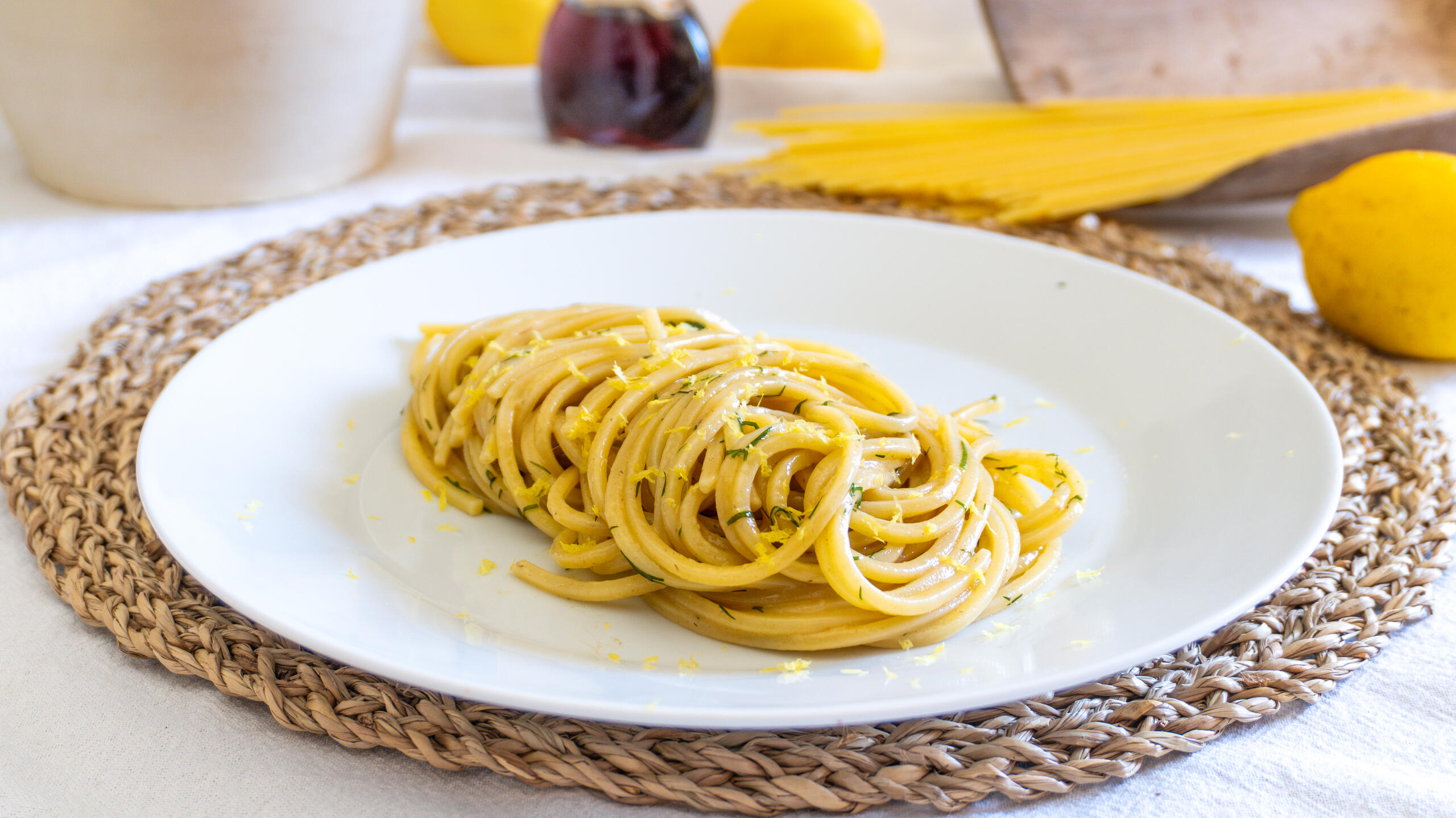 Spaghetti with Anchovy Drizzle and Dill