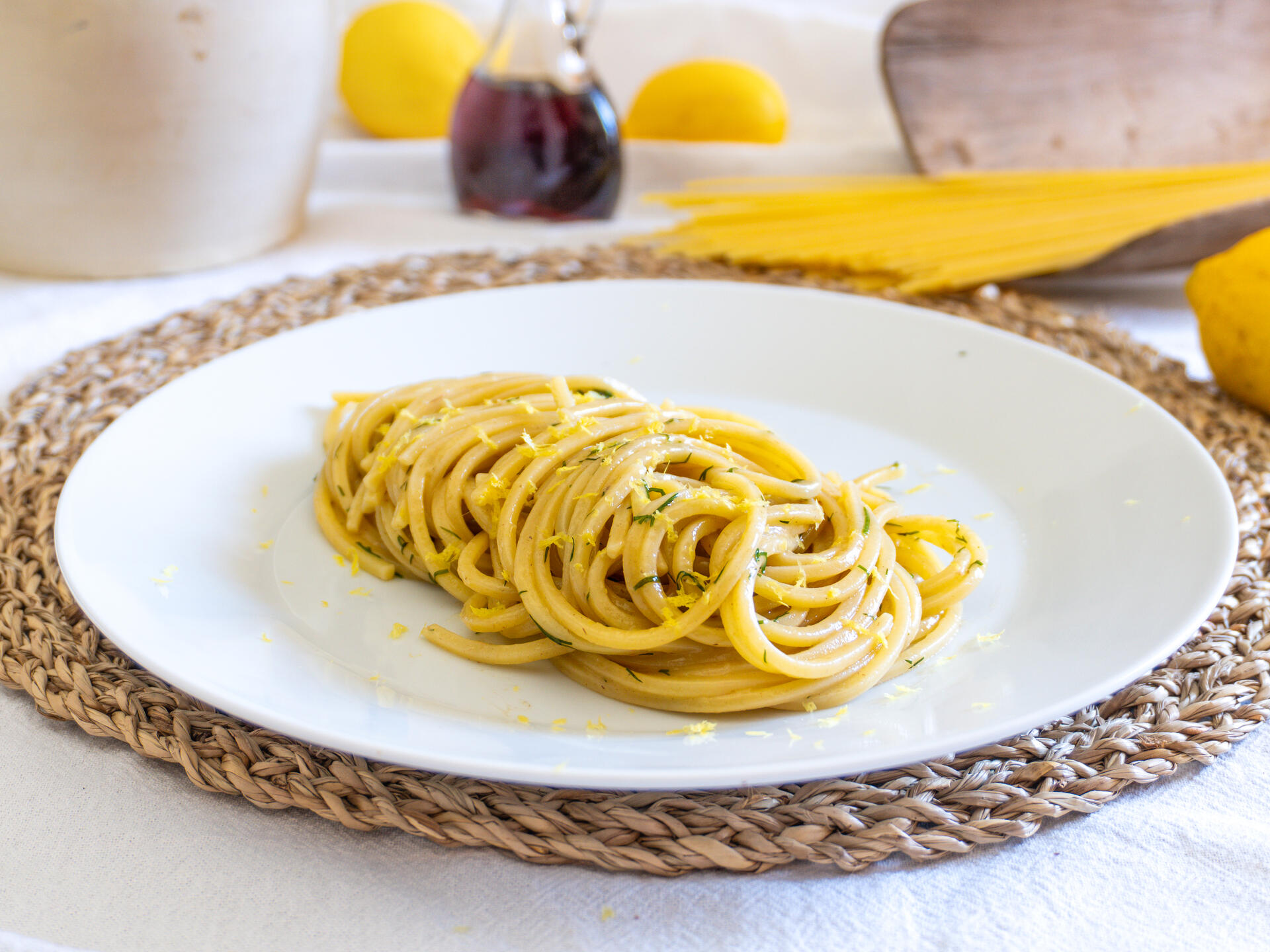 Spaghetti with Anchovy Drizzle and Dill