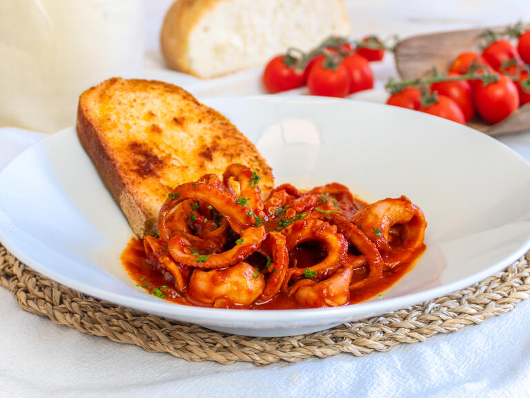Stewed moscardini is a tasty seafood main course, ...