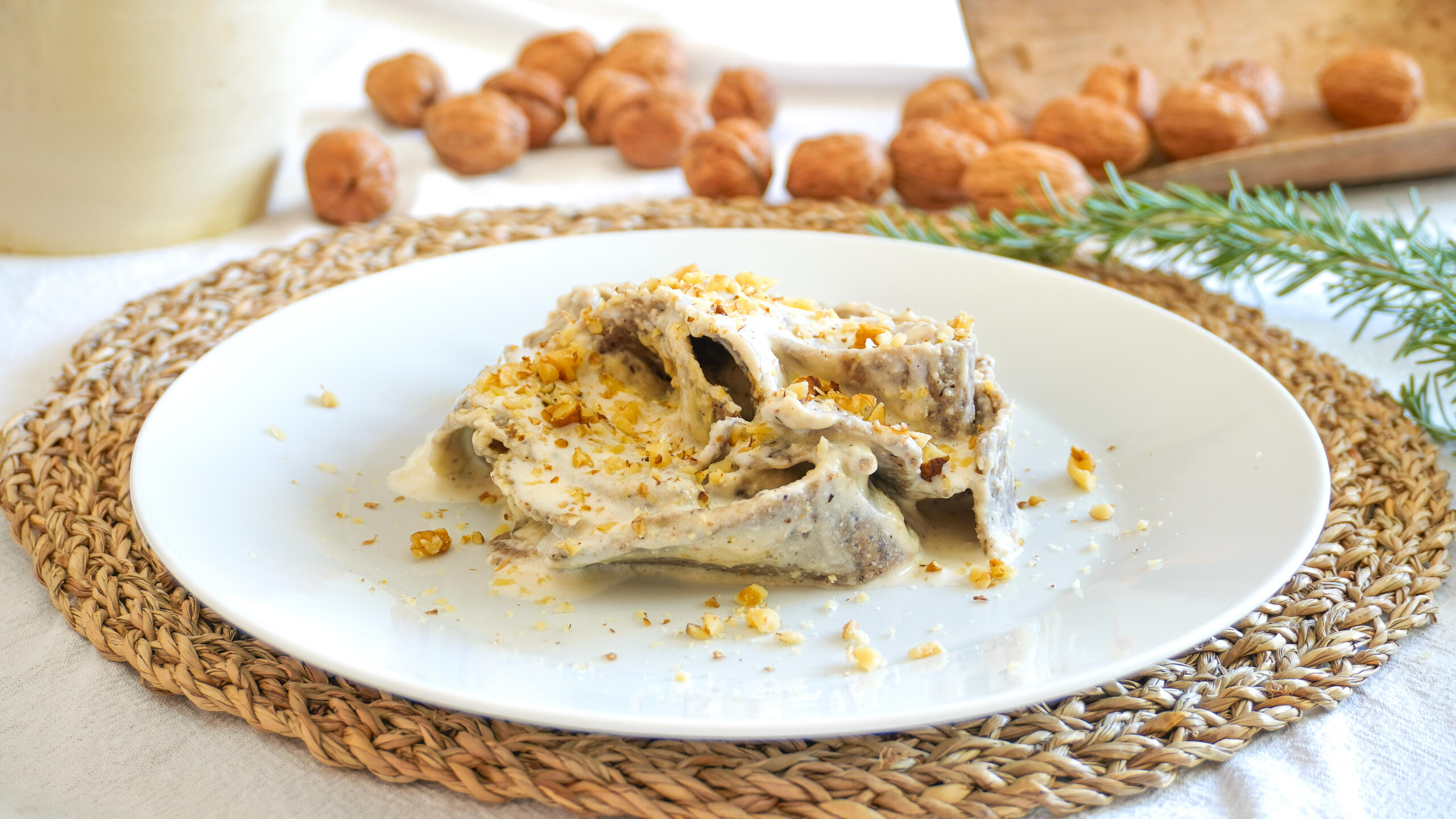 Pappardelle de trigo sarraceno con fondue de Asiago y nueces