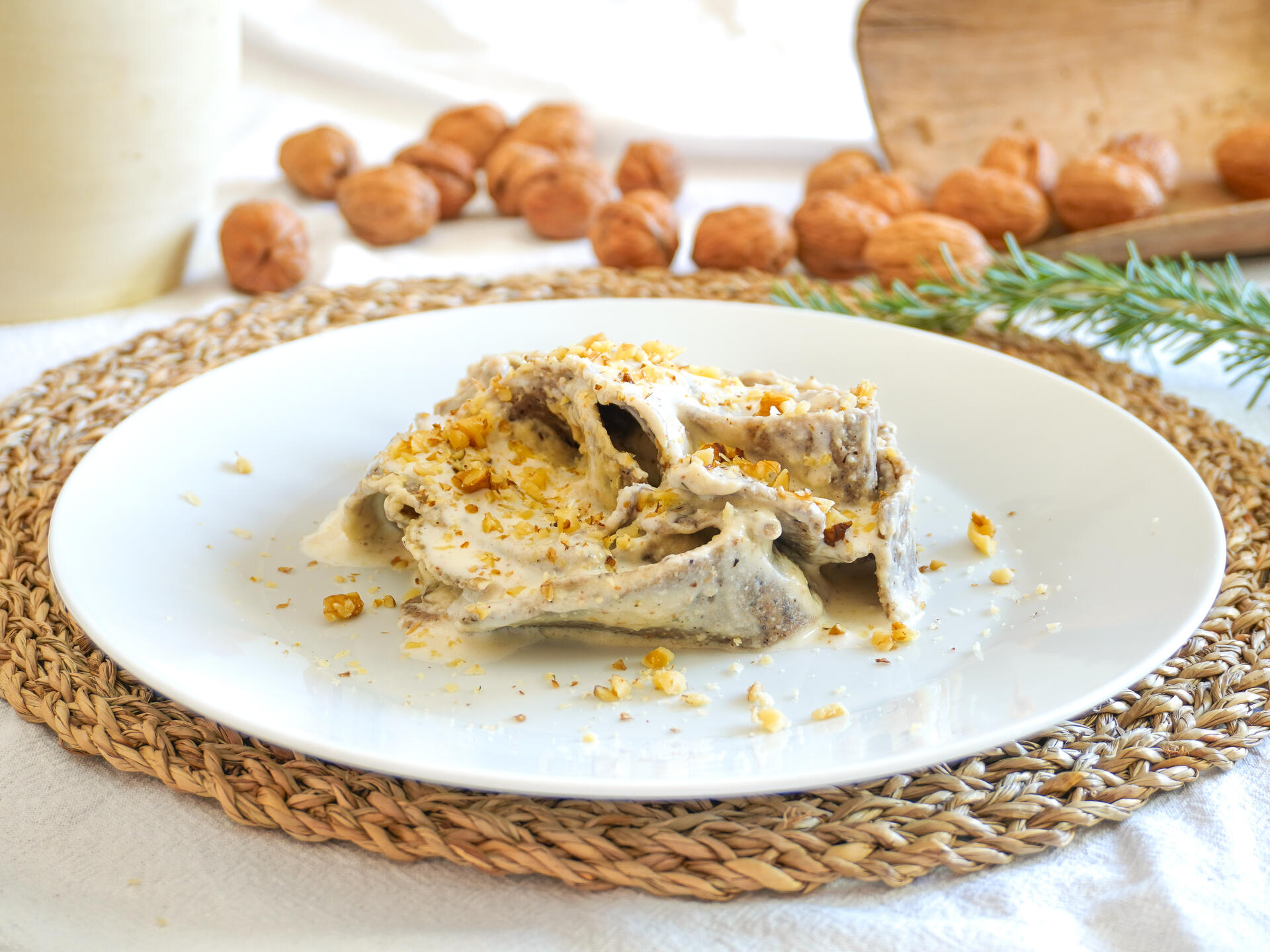 Pappardelle de trigo sarraceno con fondue de Asiago y nueces