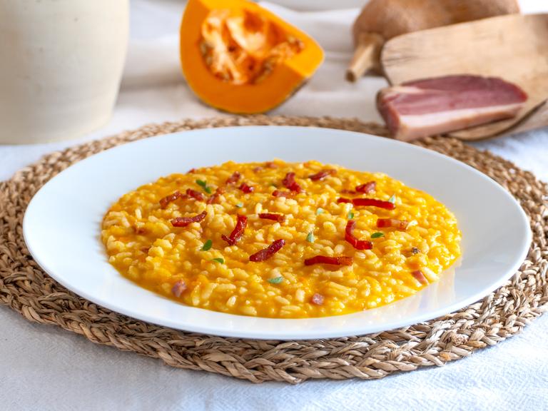 Risotto con calabaza, speck y taleggio