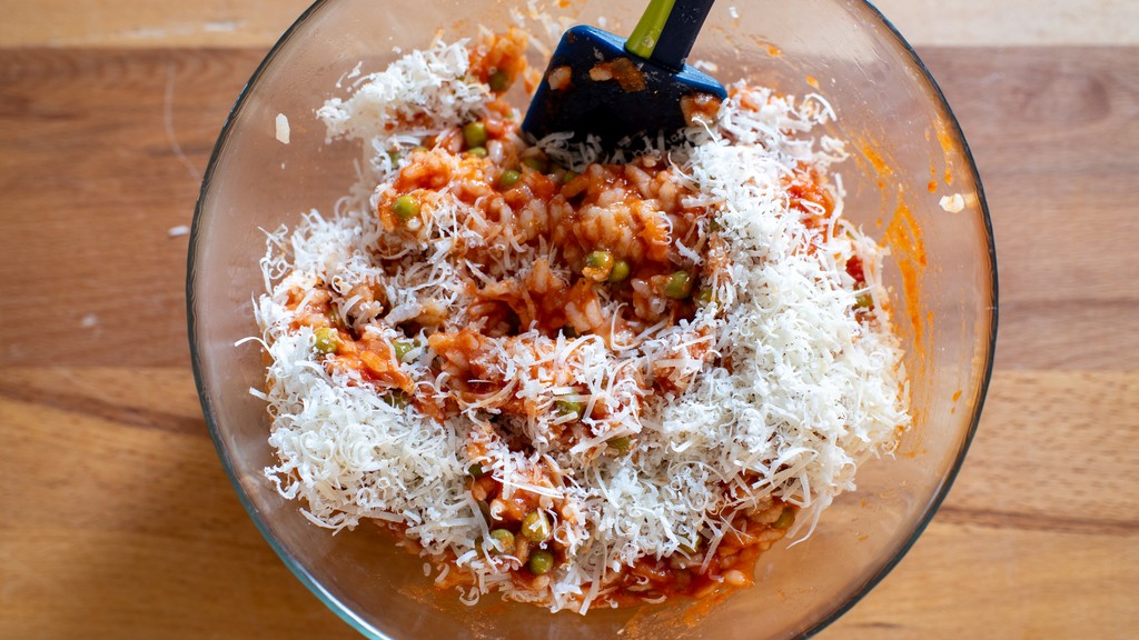 Timballo de arroz con guisantes