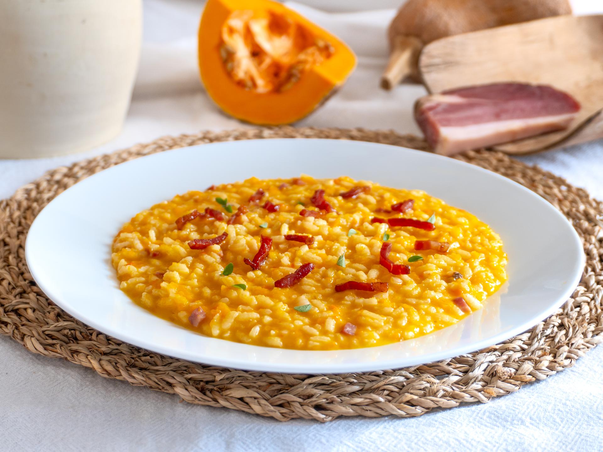 Risotto à la courge, au speck et au taleggio