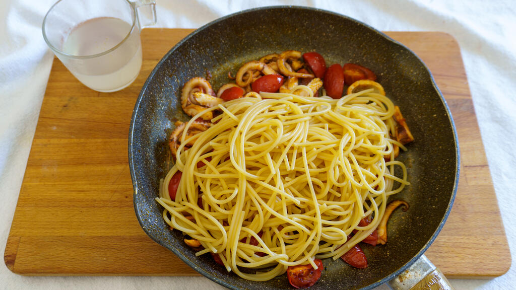 Spaghettis aux petits poulpes