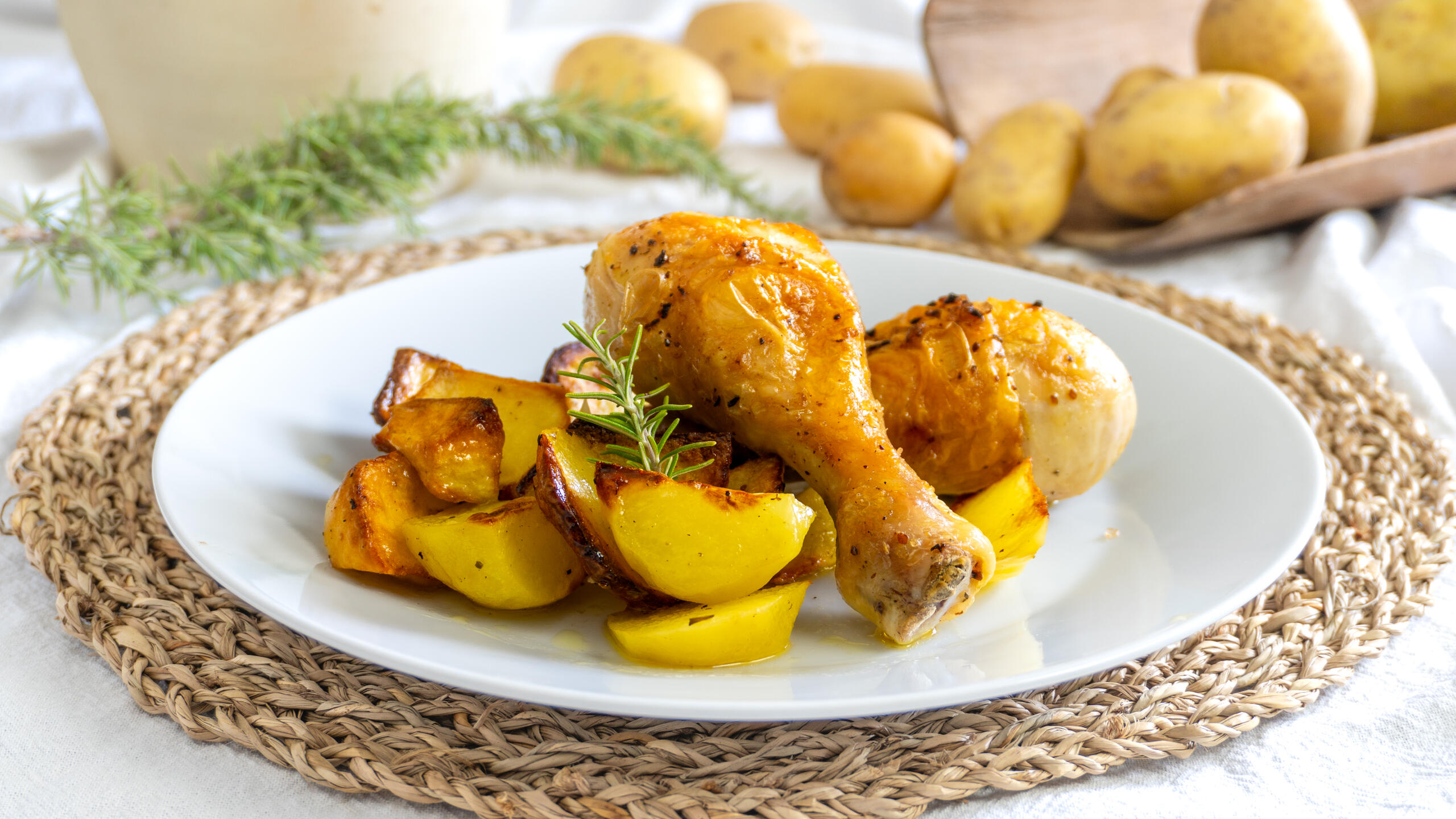 Cosce di pollo e patate in friggitrice ad aria