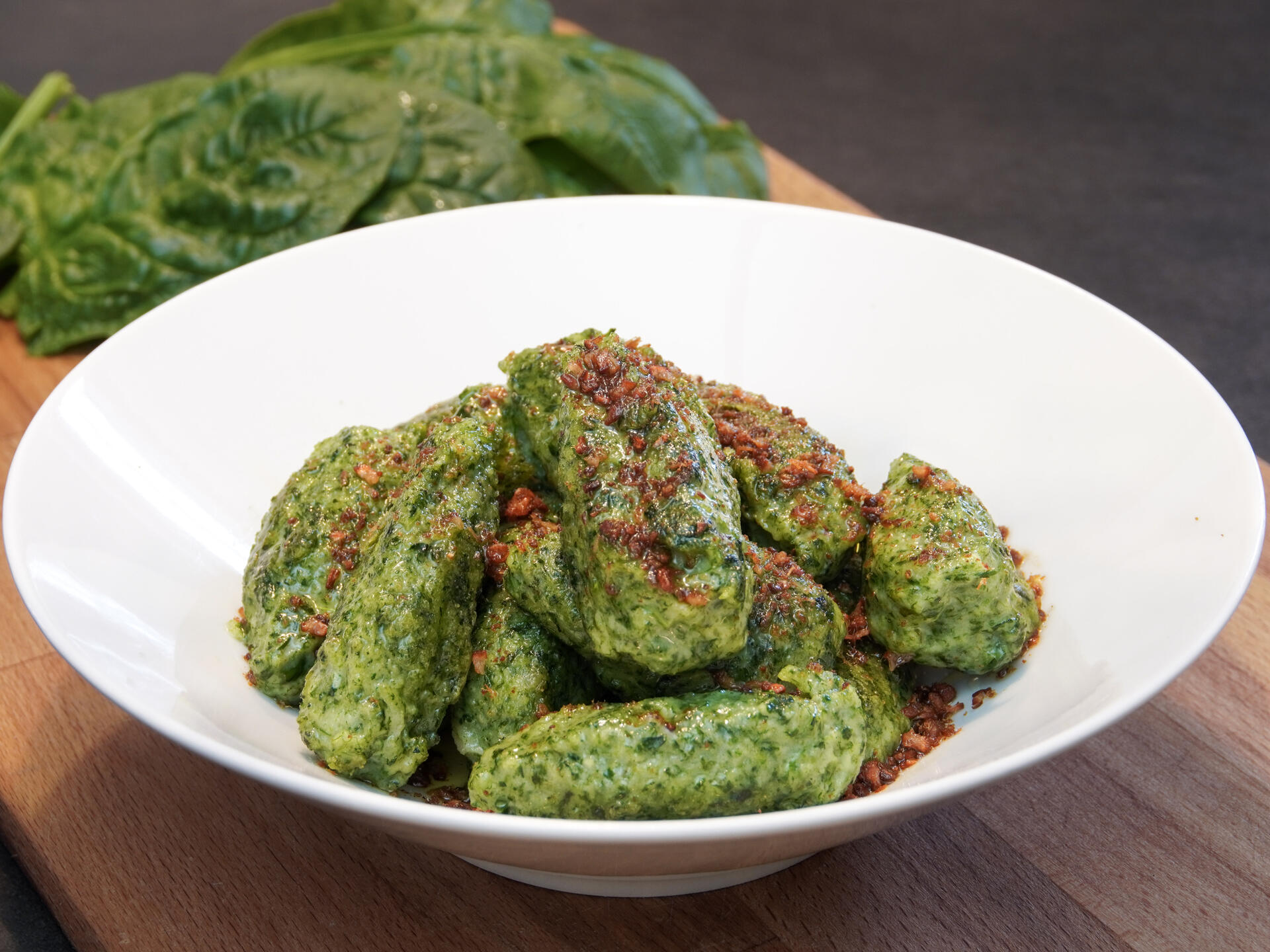 Malfatti spinaci ricotta e speck