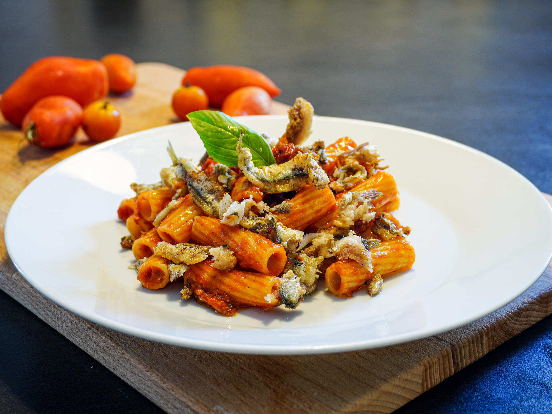 Tortiglioni con alici fritte