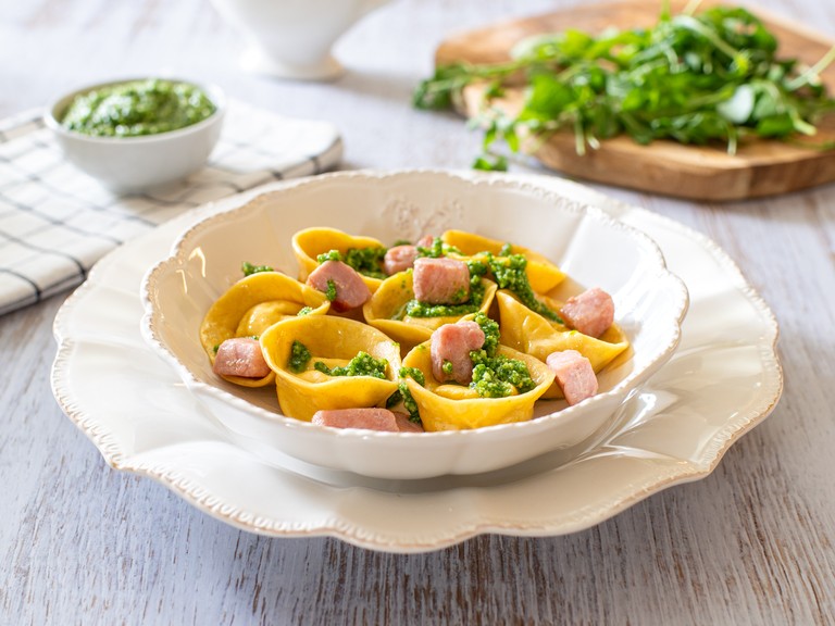 Fisktortelli med ruccolapesto